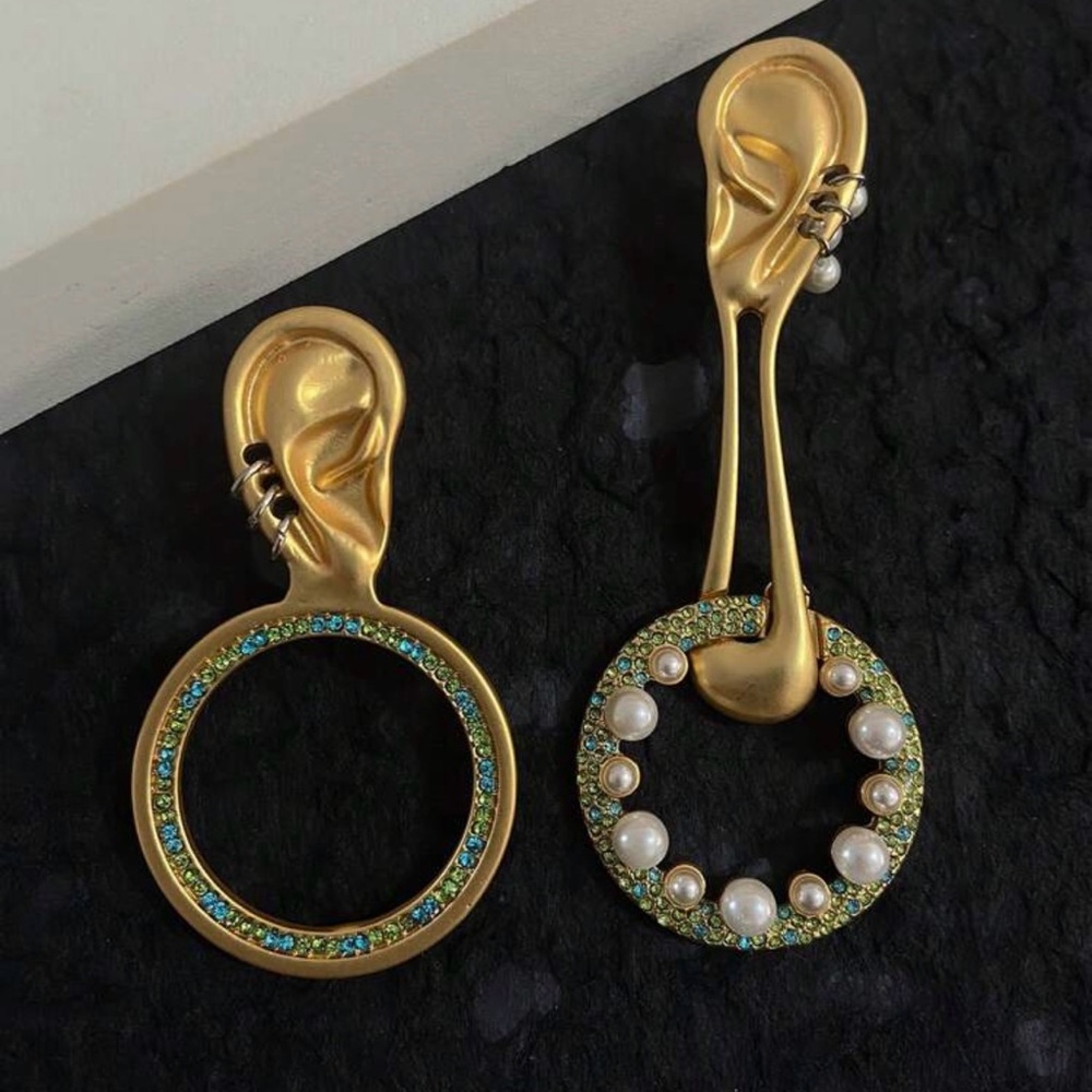 Elegant Gold and Green Schiaparelli Inspired Earrings